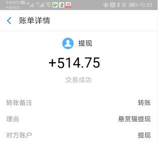 手机悬赏赚钱任务平台：悬赏猫赚友收款514元